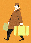 Male traveler with luggage Drawing by CSA Images Male traveler with luggage Drawing by CSA Images