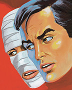 Man and Bandaged Man Drawing by CSA Images