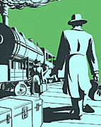 Man and Woman on a Train Platform Drawing by CSA Images Man and Woman on a Train Platform Drawing by CSA Images