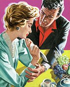 Man Consoling Crying Woman Drawing by CSA Images