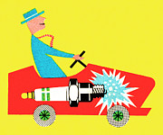 Man driving and inside of car Drawing by CSA Images Man driving and inside of car Drawing by CSA Images