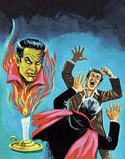 Man Fighting Vampire Drawing by CSA Images