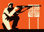 Man Firing at Target Drawing by CSA Images