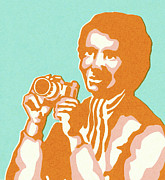Man Holding Camera Drawing by CSA Images Man Holding Camera Drawing by CSA Images