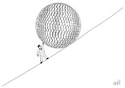 Man Holds Up Giant Disco Ball On Slope Drawing by Seth Fleishman
