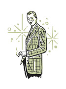 Man in Plaid Sport Jacket Smoking Drawing by CSA Images