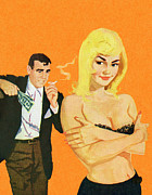 Man Looking at Topless Woman Drawing by CSA Images Man Looking at Topless Woman Drawing by CSA Images