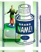 Man on TV Pitching Product Drawing by CSA Images