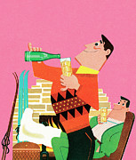 Man pouring a drink Drawing by CSA Images Man pouring a drink Drawing by CSA Images