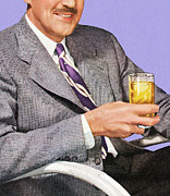 Man Sitting Holding Drink Drawing by CSA Images