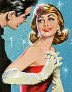 Man Speaking To Woman in Evening Gown Drawing by CSA Images