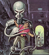 Man Struggling With Robot Drawing by CSA Images Man Struggling With Robot Drawing by CSA Images