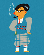 Man Wearing a Beret and Smoking a Pipe Drawing by CSA Images Man Wearing a Beret and Smoking a Pipe Drawing by CSA Images