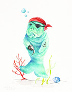 Manatee Pirate Painting by Lanie Loreth