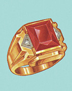Man's Red Stone Ring Drawing by CSA Images