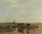 Meadow with Cows by the Water. Meadow with Cows beside the Water. Painting by Willem Maris Meadow with Cows by the Water. Meadow with Cows beside the Water. Painting by Willem Maris