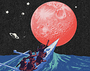 Men in an Outrigger Seeing a Giant Full Moon Drawing by CSA Images Men in an Outrigger Seeing a Giant Full Moon Drawing by CSA Images