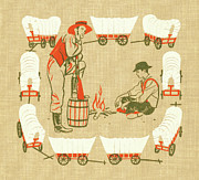 Men Surrounded by Wagons Drawing by CSA Images