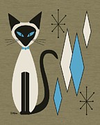 Mid Century Siamese with Diamonds Digital Art by Donna Mibus