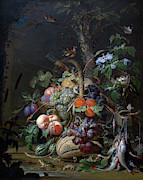 Still Life with Fruit, Fish, and a Nest, C1675 Painting by Abraham Mignon