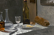 Still Life with Bottle, Carafe, Bread, and Wine, C1863 Painting by Claude Monet