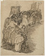 'Monks in procession -Album H, 13-'. 1824 - 1828. Pencil on grey ... Painting by Francisco de Goya -1746-1828- 'Monks in procession -Album H, 13-'. 1824 - 1828. Pencil on grey ... Painting by Francisco de Goya -1746-1828-