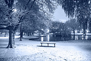 Monochrome Blue Nights Boston Snowfall in the Boston Public Garden Boston MA Pond Photograph by Toby McGuire