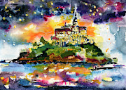 Mont Saint Michel France Watercolors Painting by Ginette Callaway