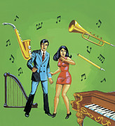 Music Haunts Couple Drawing by CSA Images