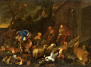 Noah And The Animals Entering The Ark Painting by Il Grechetto