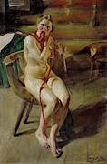 Nude pleating her hair. 1907 Canvas, 90 x 60 cm. Painting by Anders Zorn Nude pleating her hair. 1907 Canvas, 90 x 60 cm. Painting by Anders Zorn