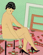 Nude Woman Wearing Black High Heels Drawing by CSA Images
