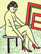 Nude Woman Wearing Red High Heels Drawing by CSA Images