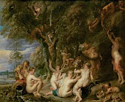 'Nymphs and Satyrs', ca. 1615, 1638 - 1640, Flemish School, Oil on canvas, ... Painting by Peter Paul Rubens -1577-1640-
