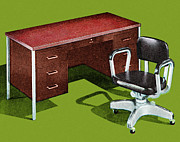 Office Desk and Chair Drawing by CSA Images Office Desk and Chair Drawing by CSA Images