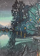 Blue Evening Light at the Lake  Painting by Luisa Millicent