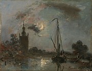 Overschie in the Moonlight. Painting by Johan Barthold Jongkind