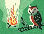 Owl and campfire Drawing by CSA Images Owl and campfire Drawing by CSA Images
