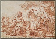 Pastoral Scene; A Herdsman And His Family, With Goats Drawing by Philipp Peter Roos