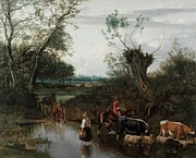 Peasants Crossing A Stream Painting by Jan Siberechts Peasants Crossing A Stream Painting by Jan Siberechts