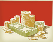 Piles of Money Drawing by CSA Images Piles of Money Drawing by CSA Images