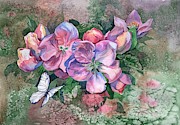 Pink Bloom Apple Tree and Butterfly Painting by Ina Petrashkevich