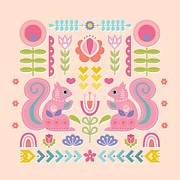Pink Squirrels In A Scandinavian Garden Painting by Little Bunny Sunshine