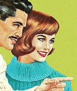 Pointing Man With Woman Drawing by CSA Images Pointing Man With Woman Drawing by CSA Images