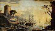 Porto al tramonto. Painting by Salvatore Rosa -1615-1673- Porto al tramonto. Painting by Salvatore Rosa -1615-1673-