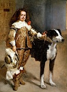 'Portrait of a Buffoon with a Dog', 1640, Span... Painting by Diego Velazquez -1599-1660-