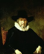 Portrait Of A Gentleman Wearing A Ruff And Dark Clothes With A Wide Brimmed Hat Painting by Ferdinand Bol