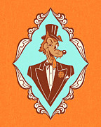Portrait of a Wolf Wearing a Tuxedo Drawing by CSA Images