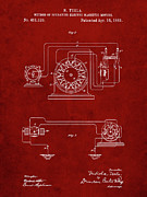 Pp264-burgundy Tesla Operating Electric Motors Map Poster Digital Art by Cole Borders