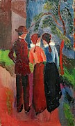 Promenade of three people,1914 Oil on canvas, 56 x 33 cm. Painting by August Macke -1887-1914- Promenade of three people,1914 Oil on canvas, 56 x 33 cm. Painting by August Macke -1887-1914-